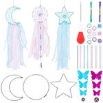 WEBEEDY 3 Set Mini Dream Catcher Kit forMake Your Own Dreamcatcher Keychain DIY Handmade Dreamcatcher Moon Circle Star for Key Car Bag Bedroom Wall Hanging Decor Wedding Party