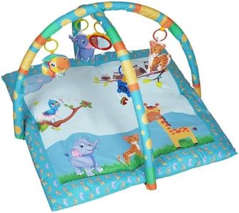 Vivatra Baby Playgym For Babies|Activity Play Gym Mat With 5 Hanging Toys|Foldable&Durable Cotton Play Mat|Baby Crawling Mats For Floor For 0 To 24 Months (Multicolor, Square),1 Count
