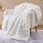 Faux Fur Throw Blanket Fleece Bubble Blanket Casa Carina-Super Soft Fluffy Fuzzy Blanket Plush Blanket-Cozy and Thick for Couch Chair Bed 130x160cm(51x63in) White