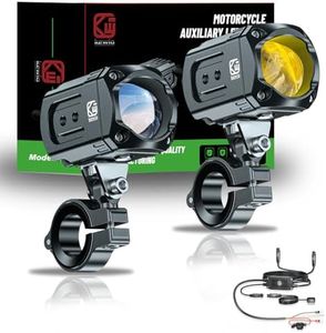 Kewig Motorcycle Auxiliary LED Light Kit Driving Spotlights White/Amber Fog Light with Mount Brackets Wire Harness Waterproof 60W Offroad Work Lights Compatible with Motorcycle J-eep Car Truck