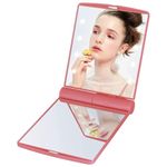 Gnanex Small Portable Pocket and Travel LED Mirror Folding Portable Makeup Mirror with led Light Travelling Outdoor Compact Cosmetic Mirror Makeup Mirrors with 8 LED Lights (Multi Color)