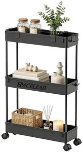 SPACELEAD Slim Storage Cart 3 Tier,Bathroom Organizer Rolling Utility,Mobile Shelving Unit Slide Out for Office, Kitchen, Laundry Room & Narrow Places,Black