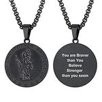 PROSTEEL Personalised Saint Christophers Medallion Necklace Men Black Chain Gift