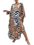 Bsubseach Ethnic Print Caftan Dresses for Women Swimwear Cover Ups Boho Dress Plus Size Caftan Zebra Stripes