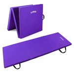 Lions Tri Folding Exercise Yoga Mat Fitness Pilates Physio Crash Water Proof Gym Workout Camping Non Slip (Purple)