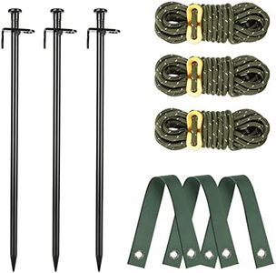 Heavy Duty Tree Stake Kits, 11.8 Inch Steel Tree Stakes and Supports for Young Tree Anti Strong Wind, Leaning Tree Anchor Straightening Kit with 3 PCS Steel Stakes, 13.12 Feet Rope and Tree Straps