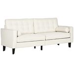 HOMCOM Mid-Century Sofa, Couch with Button-Tufted Back Cushion, Velvet Feel Fabric Upholstery, 2 Cylindrical Pillows and Rubber Wood Legs, Cream White