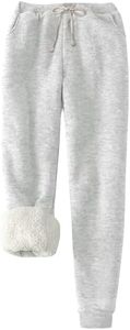 Flygo Women's Winter Warm Fleece Joggers Pants Sherpa Lined Athletic Active Sweatpants(WhiteHeather-L)