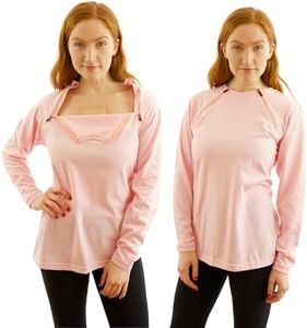 Inspired Comforts Women's Chemo Port Access Shirt with Dual Chest Zips | Full Sleeve | 100% Cotton | 3XL, Pink