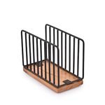 Black Iron Wire Tabletop Upright Napkin Holder with Mango Wood Base for Kitchen Dinner Table, Countertop (15.24cm x 7.62cm x 11.43cm)