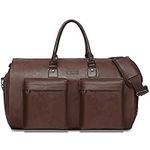 Modoker Convertible Leather Garment Bag, Carry on Garment Bags for Travel Waterproof Garment Duffel Bag Gifts for Men Women Business - 2 in 1 Hanging Suitcase Suit Travel Bags, Brown