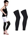Long Compression Leg Sleeves for Kids - Luwint Comfortable Non-Slip UV Protection Thigh Calf Brace Support for Basketball Running Cycling, 1 Pair (Black S)