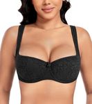 DotVol Women's Push Up Balconette Bra Lightly Padded Plus Size Underwire Bra(Black,38C)