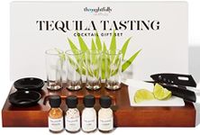 Thoughtfully Cocktails, Tequila Tasting Gift Set, Includes Wooden Flight Board, Knife, 4 Shot Glasses, 4 Flavored Salts & More (Contains NO Alcohol)