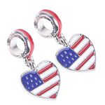 10pcs USA American Flag Charm Patriotic Star Heart Shaped Charm Beads Pendant Charms for Independence Day Ornament Bracelet Jewelry Making Accessories