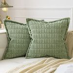 MIULEE Sage Green Corduroy Decorative Throw Pillow Covers Pack of 2 Soft Striped Pillows Pillowcases with Broad Edge Modern Boho Home Decor for Couch Sofa Bed 18x18 Inch