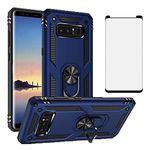 Phone Case for Samsung Galaxy Note 8 with Tempered Glass Screen Protector Cover Magnetic Stand Ring Holder Accessories Heavy Duty Rugged Protective Shockproof Glaxay Note8 Not Galaxies Gaxaly Blue