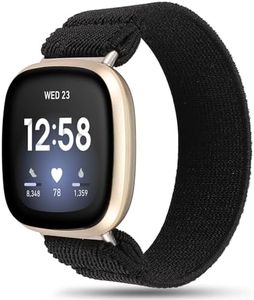 TOYOUTHS Compatible with Fitbit Sense/Sense 2 Band/Versa 3/Versa 4 Bands Women Men Dressy Elastic Nylon Fabric Strap Stretchy Sport Wristband Accessories Replacement for Fitbit Versa 4, Black/Small