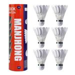 MANJHONG Badminton Feather Shuttlecocks with Great Flight Stability & Good Durability for Recreational Play Racket Sports, White Duck 6 Pack