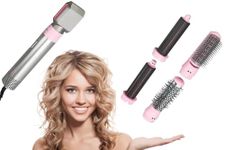 Techking (15 Years Warranty) 5 In 1 Multifunctional Hair Dryer Styling Tool,Detachable 5-In-1 Multi-Head Hot Air Comb Hair Curler For Women Drying Combing Styling Hair Straigtener For Women-Baby Pink