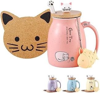 BigNoseDeer Kawaii Tea Cup with Infuser Cute Cat Mug Ceramic Coffee Mug Tea Mug Pink Cute Cool Preppy Stuff Gifts for Women Cat lover Gifts 13oz