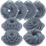 Tongjude 4 Pieces Silicone Fluted Cake Pans, 10/12 Cups Tube Baking Pan, Silicone Molds for Homemade Cake, Bread and Jello, Non-Stick, Grey