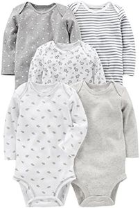 Simple Joys by Carter's Unisex Babies' Long-Sleeve Bodysuit, Pack of 5, Grey/White, Newborn