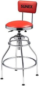 SUNEX TOOLS 8516 Hydraulic Shop Stool, High-Polished Chrome Finish, Hydraulic Seat Adjustment, Vinyl Padded Adjustable Seat and Backrest, Slip Resistant Feet, 250-Pound Capacity, Silver