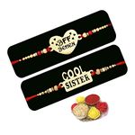 Saugat Traders Rakhi for Sister Pack of 2 - BFF Behen Rakhi and Cool Sister Rakhi for Girls - Designer Rakhi with Roli Chawal and Chopra