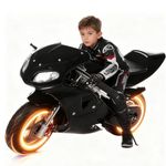 toilmua Kids Pocket Rocket Motorcycle with High Brightness Dual Headlights, 2 Stroke 49cc Gas Powered Pocket Bike - 1.25L Gas Tank (20 Miles Per Tank) Max Weight 170 Lbs Mini Motorbike Black