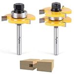 Flytuo 2PCS Tongue and Groove Set 1/4 Inch Shank Router Bit Set, 3 Teeth Adjustable T Shape Wood Milling Cutter