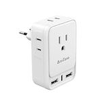 European Plug Adapter, AnnTane International Travel Adapter with 4 Outlets 3 USB Ports(1 USB C), Travel Essentials Type C Power Adapter with Bag to Most Europe EU France, Spain