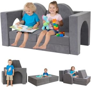 Fvkind 10 Pcs Modular Kids Play Couch, Multifunctional Foam Kids Couch for Playroom, Convertible Sectional Toddler Sofa for Boys and Girls, Toddler Sofa with Premium Foam and Washable Cover, Grey