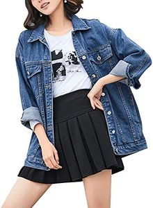 Omoone Women's Oversized Mid Long Denim Jacket Jean Biker Coat(0199-Dark Blue-M)
