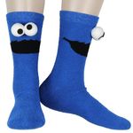 Bioworld Sesame Street Socks 3D Eyes Cookie Monster Adult Chenille Fuzzy Plush Crew Socks For Men Women 1 Pair, Blue, One Size