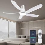 Ohniyou Ceiling Fan with Lights and Remote/APP Control, 58 Inch Low Profile Indoor Outdoor Ceiling Fan with 6 Speeds Reversible DC Motor Dimmable Modern Ceiling Fans for Living Room Patio, White