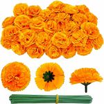 Marigold Flowers, 50pack Artificial Marigold Flowers Flor de Muerto, Silk Marigold with Stems, Mexican Flower Heads Bulk for Dia De Los Muertos, Day of The Dead Mexican Party, Ofrendas Decor