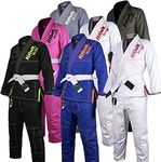 Hawk Kids Brazilian Jiu Jitsu Suit Youth Children BJJ Gi Kimonos Boys & Girls BJJ Uniform Lightweight Preshrunk Pearl Weave Fabric, with Free White Belt, 1 Year Warranty!!! (K1, Black)