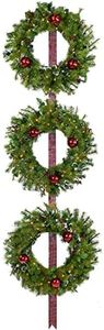 Fraser Hill Farm Prelit 3-Piece Hanging Holly Berry 20" Wreath on Red Ribbon, Warm White LED Lights