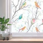 Beautysaid Privacy Window Film: Stained Glass Window Film, No-Glue Frosted Window Film, Static Cling Film, Birds Window Sticker for Home Bathroom (Stained, 44.5x200cm)