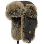 HEYANN Brown Winter Trapper Hat, Men's Winter Bomber Hats Faux Fur Aviator Hat Russian Ushanka for Men Women with Ear Flaps Windproof Outdoor (S/M, Brownrenzi-sanse)