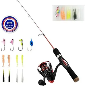 WIDDEN Ice Fishing Rod and Reel Combo, 27" Medium Light Spinning Ice Fishing Pole, Gear with Tackle Box Kit, Line, Lures for Saltwater, Freshwater Trout, Bass, Walleye