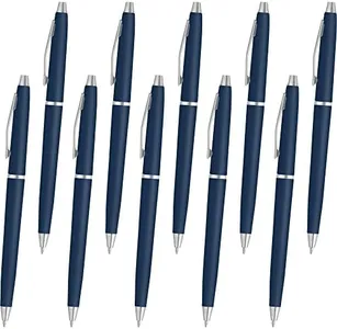 DISCOUNT PROMOS Langham Ballpoint Pens Set of 10, Bulk Pack - Black Ink, Great for Office, School, Business, Tradeshows - Navy Blue