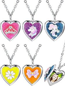 Hicarer 5 Pcs Unicorn Heart Locket Necklace Animal Mermaid Rainbow Heart Crown Pendant Necklace Glitter Butterfly in Heart Chain Necklace Jewelry for Girls Boys Kids Christmas Gift Birthday(null)