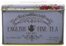 New English Teas Vintage Floral Tea Tin with 40 Earl Grey Teabags