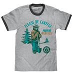 Tee Luv Men's Smokey Bear T-Shirt - Retro Smokey Prevent Wildfires Ringer Shirt, Athletic Grey/Dark Grey, L