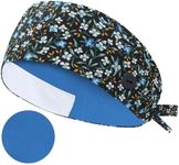 QBA Adjustable Working Cap with Button, Cotton Lined Hat, Cotton Working Hat Sweatband, Elastic Bandage Tie Back Hats for Women & Men, One Size, Baby Blue Blossoms, -Cotton Lined Baby Blue Blossoms,