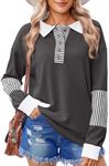 Zeagoo Oversized Sweatshirt for Women V Neck Long Sleeve Loose Fit Tops Color Block Ribbed Trim Fashion 2024 Dark Gray M