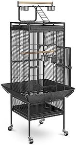 SUPER DEAL PRO 61-inch 2in1 Large Bird Cage with Rolling Stand Playtop Parrot Chinchilla Finch Cage Macaw Conure Cockatiel Cockatoo Pet House Wrought Iron Birdcage, Black