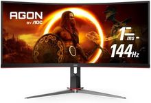 AOC CU34G2X 34 inch Curved Frameless Gaming Monitor, Ultrawide QHD 3440x1440, VA Panel, 1ms 144Hz FreeSync, 3-yr Zero Dead Pixels
